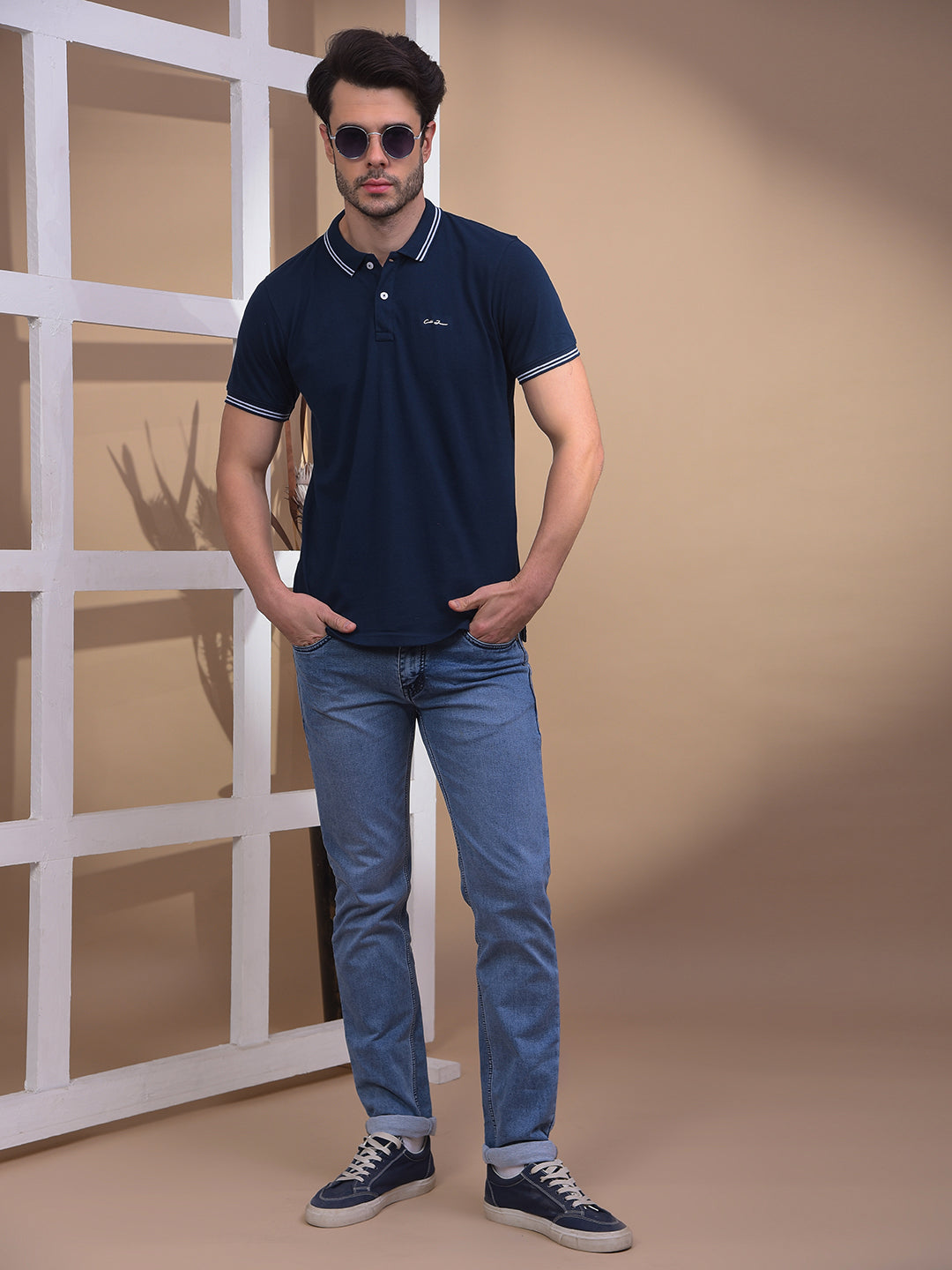 COBB SOLID NAVY BLUE POLO NECK T-SHIRT