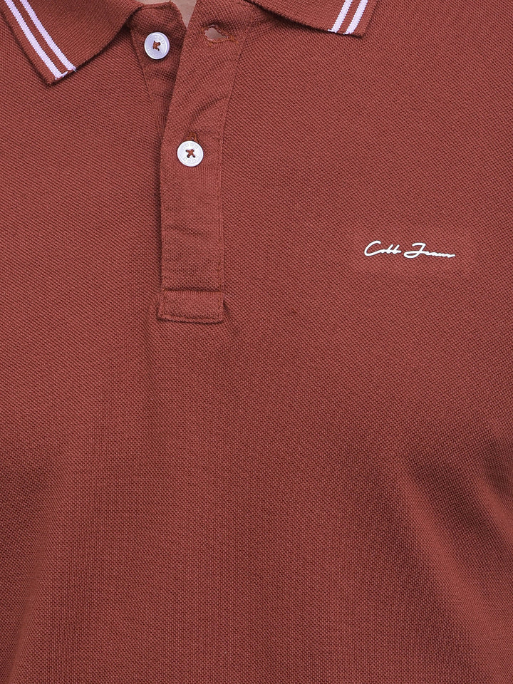 cobb solid brown polo neck t-shirt