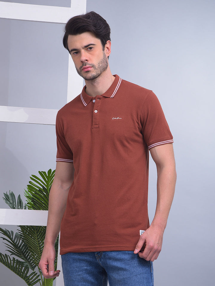 COBB SOLID BROWN POLO NECK T-SHIRT