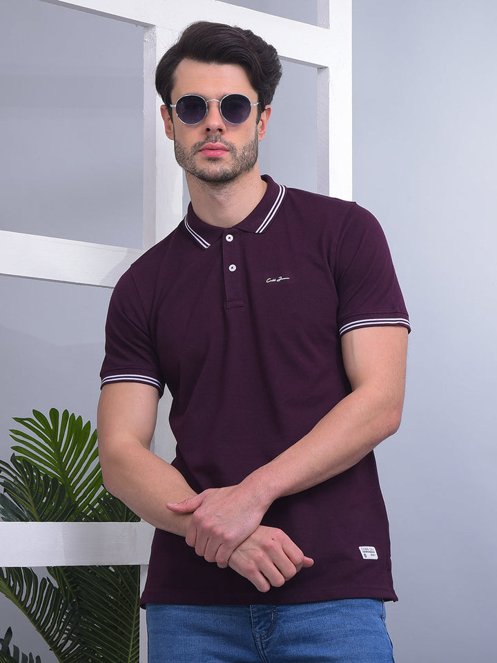 cobb solid wine polo neck t-shirt