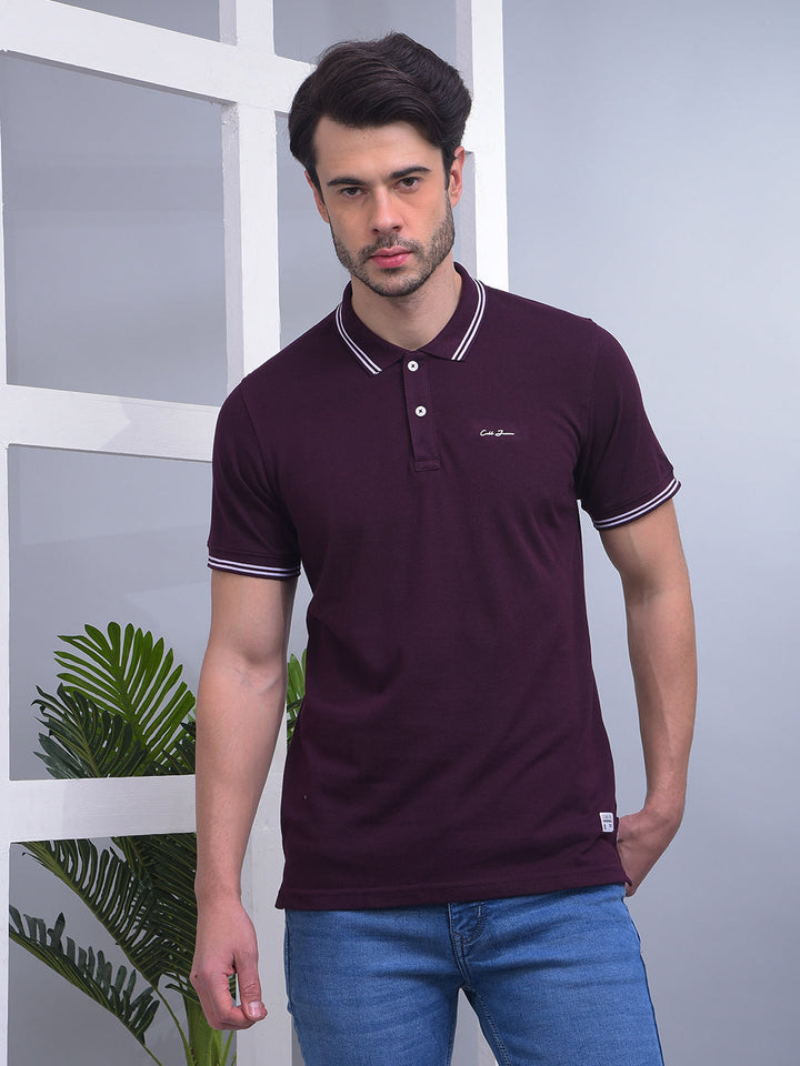 cobb solid wine polo neck t-shirt