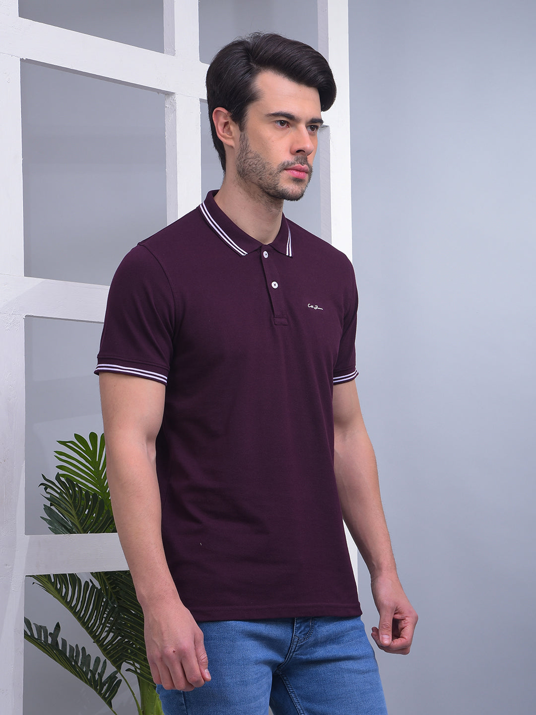 COBB SOLID WINE POLO NECK T-SHIRT