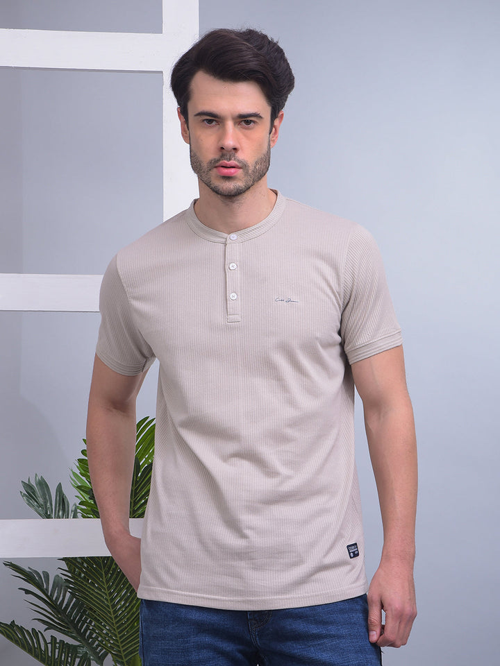 cobb solid beige round neck t-shirt