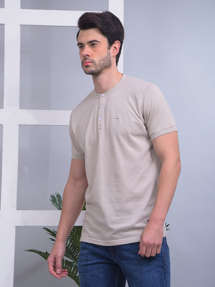 COBB SOLID BEIGE ROUND NECK T-SHIRT