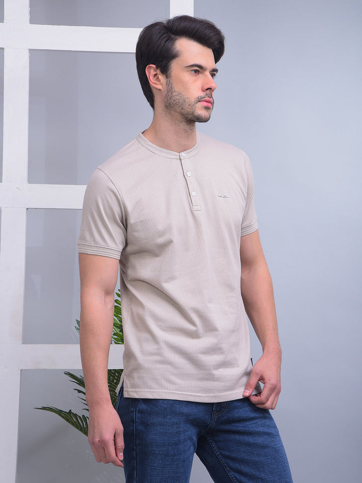 COBB SOLID BEIGE ROUND NECK T-SHIRT