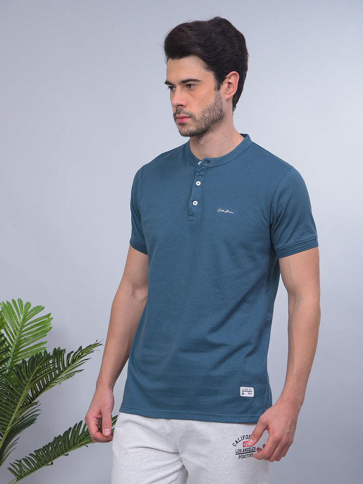 COBB SOLID TEAL BLUE ROUND NECK T-SHIRT