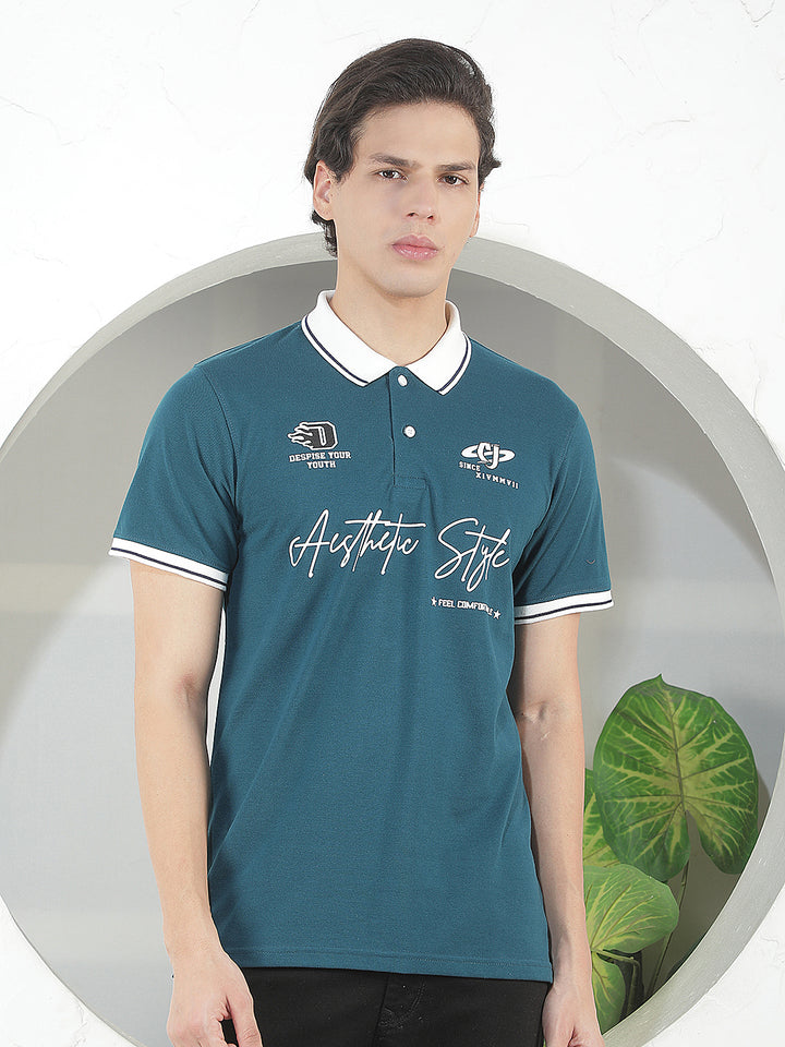 teal printed polo t-shirt