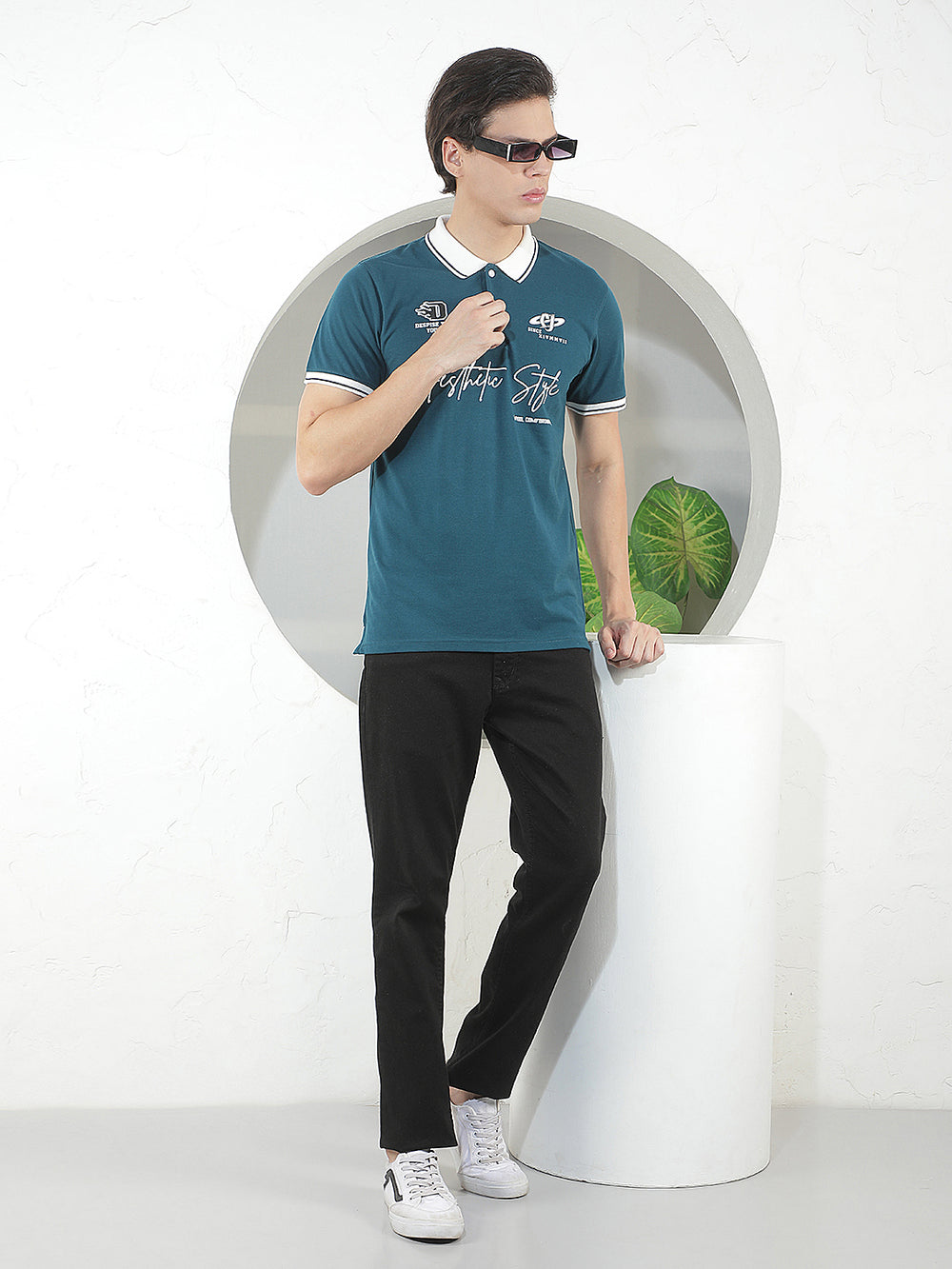 teal printed polo t-shirt