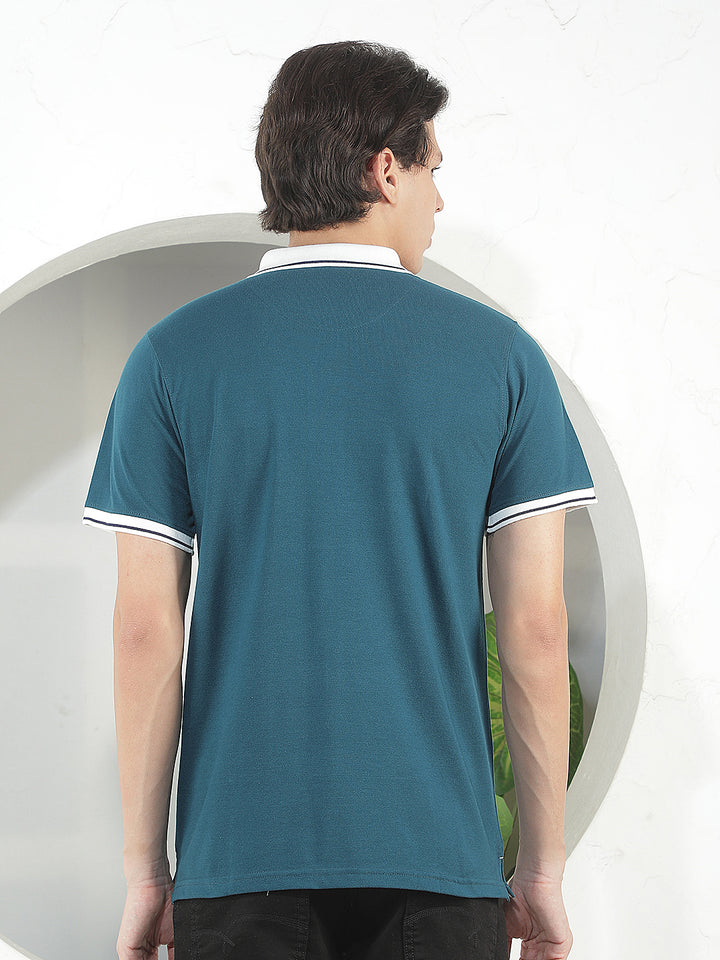 teal printed polo t-shirt
