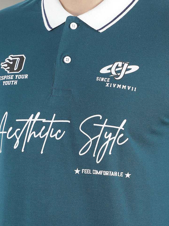 teal printed polo t-shirt