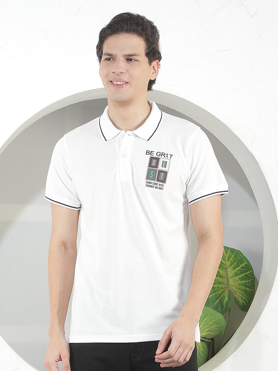 white printed polo t-shirt