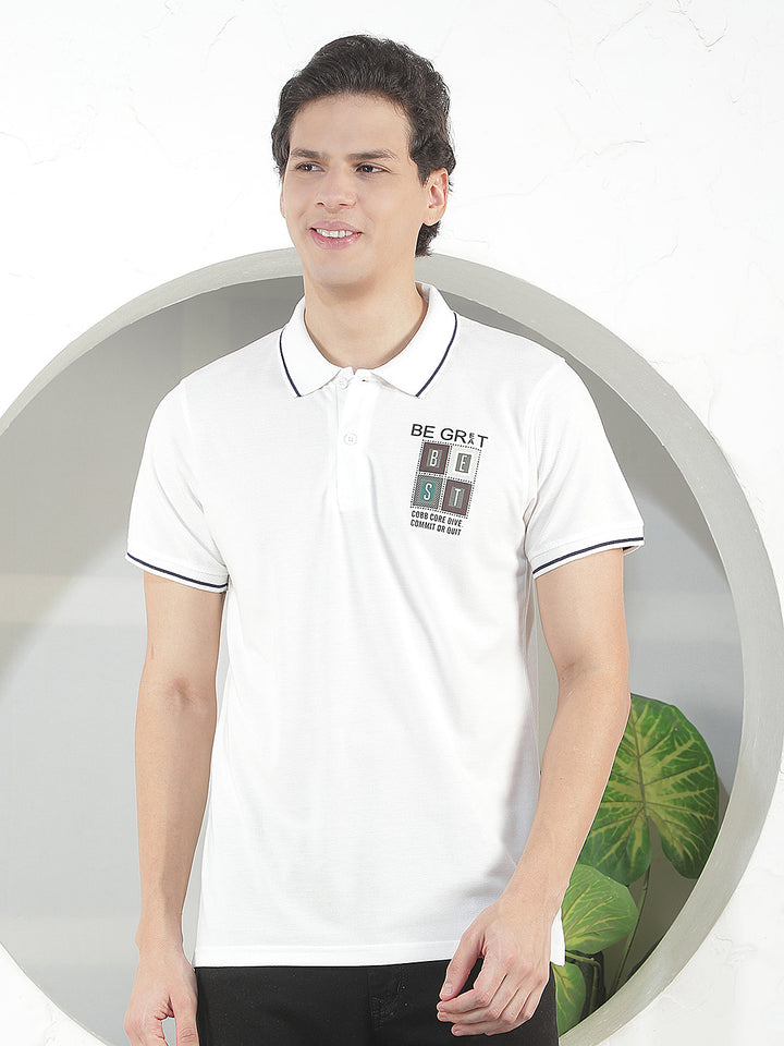 white printed polo t-shirt