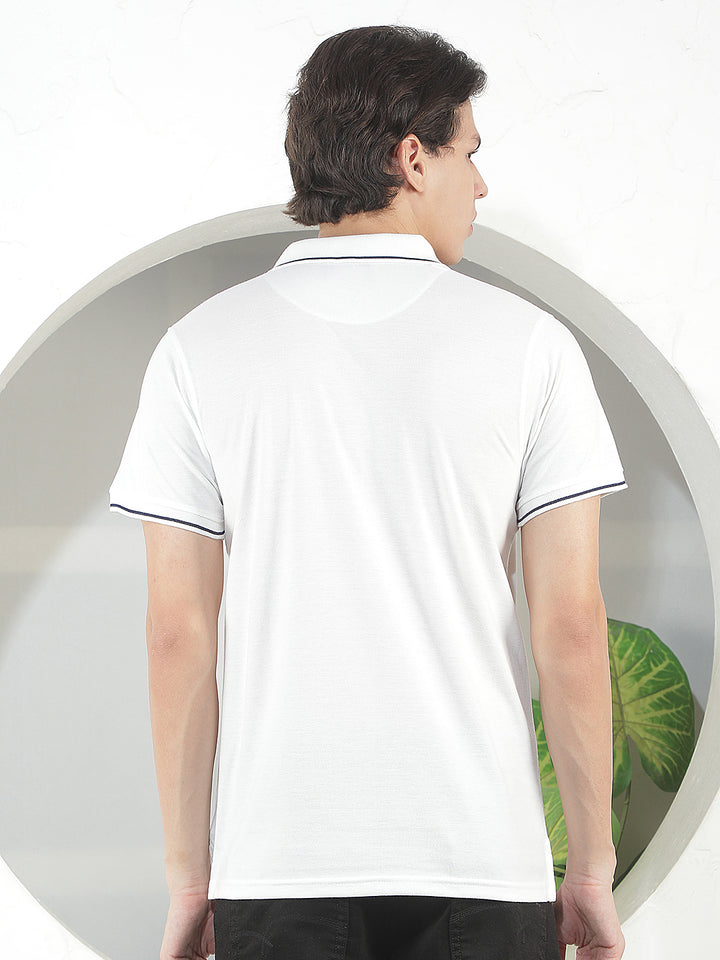 white printed polo t-shirt