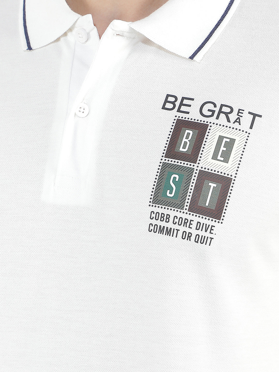 white printed polo t-shirt