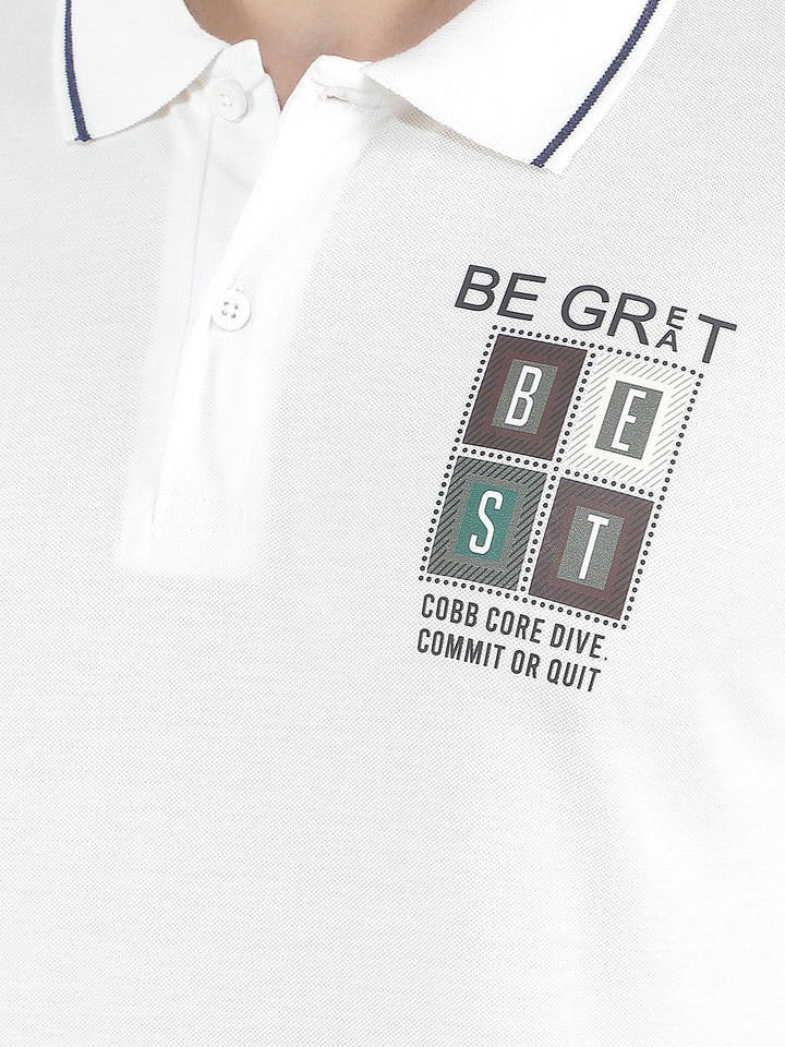 white printed polo t-shirt