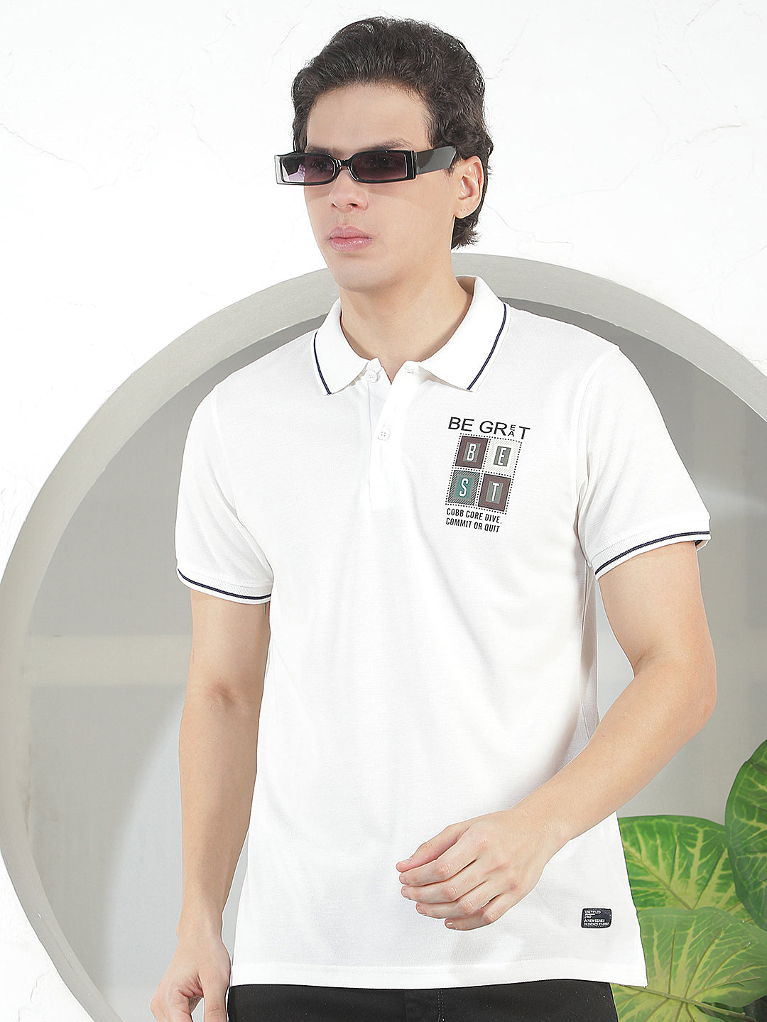 WHITE PRINTED POLO T-SHIRT