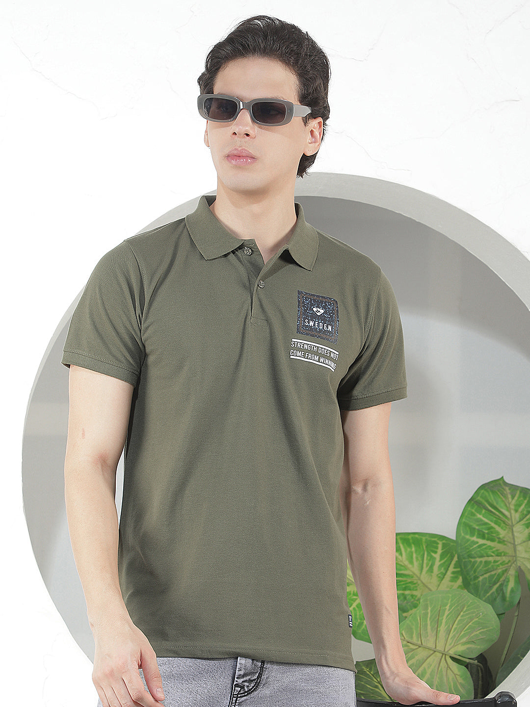 olive printed polo t-shirt