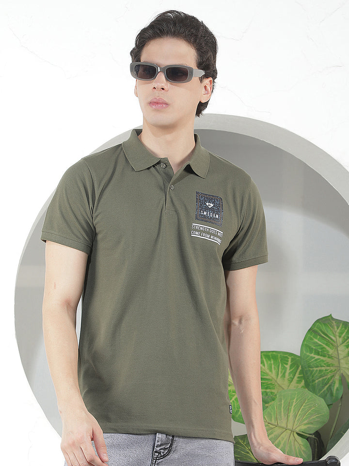 olive printed polo t-shirt