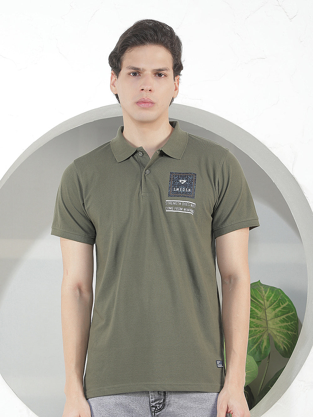 olive printed polo t-shirt
