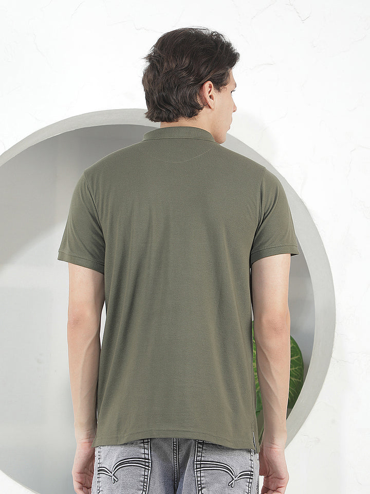 olive printed polo t-shirt