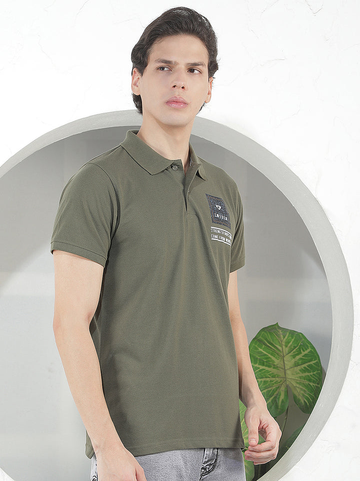 OLIVE PRINTED POLO T-SHIRT