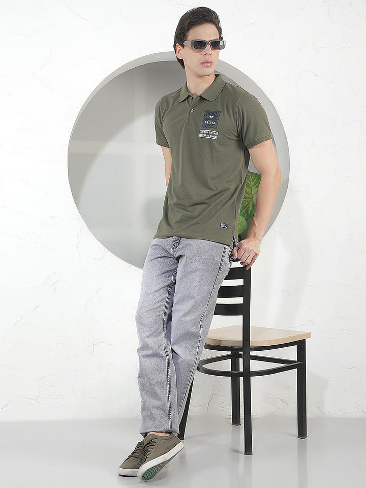 OLIVE PRINTED POLO T-SHIRT