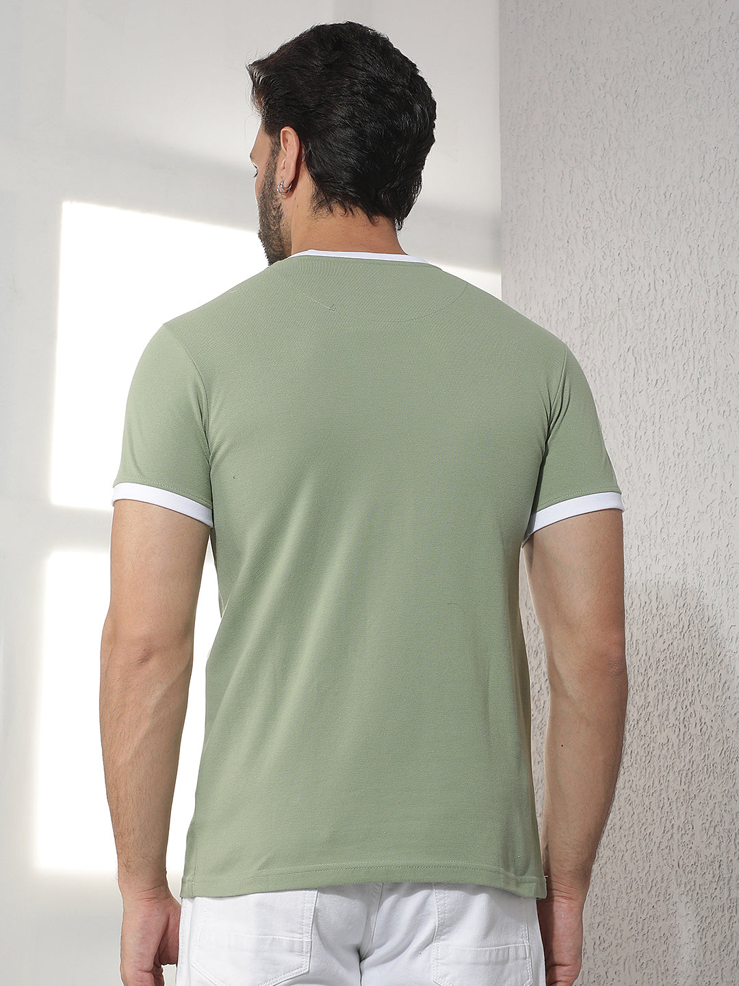 cobb light green striped round neck t-shirt
