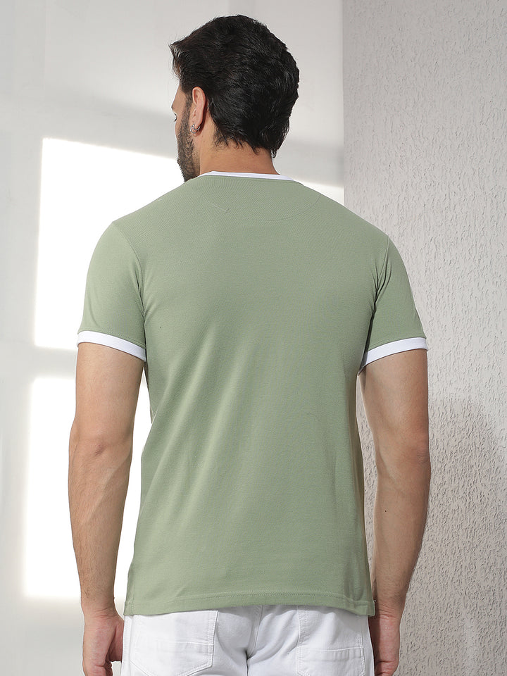 cobb light green striped round neck t-shirt
