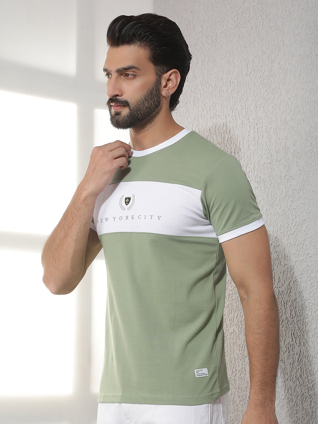 cobb light green striped round neck t-shirt