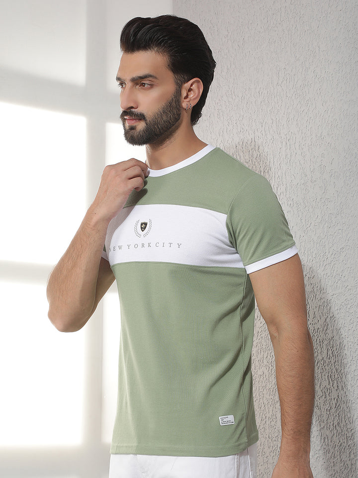 cobb light green striped round neck t-shirt