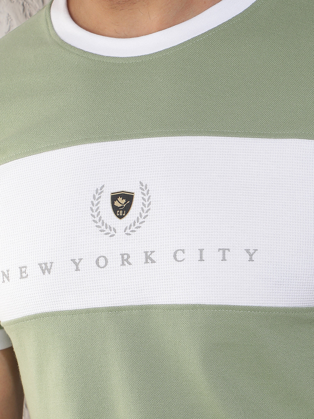 COBB LIGHT GREEN STRIPED ROUND NECK T-SHIRT