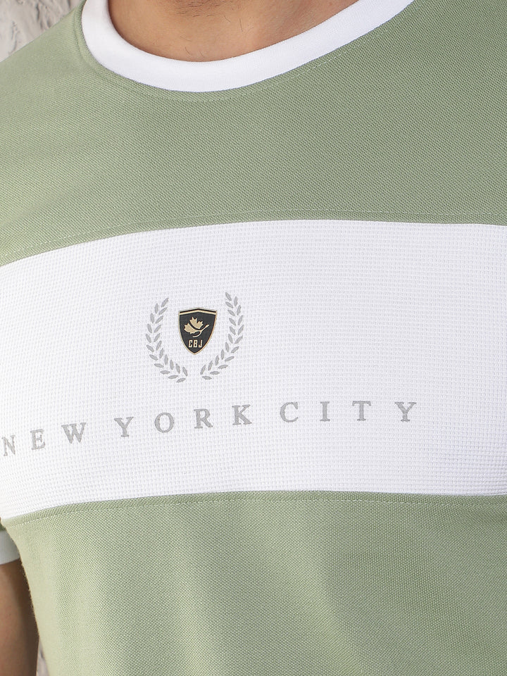 COBB LIGHT GREEN STRIPED ROUND NECK T-SHIRT