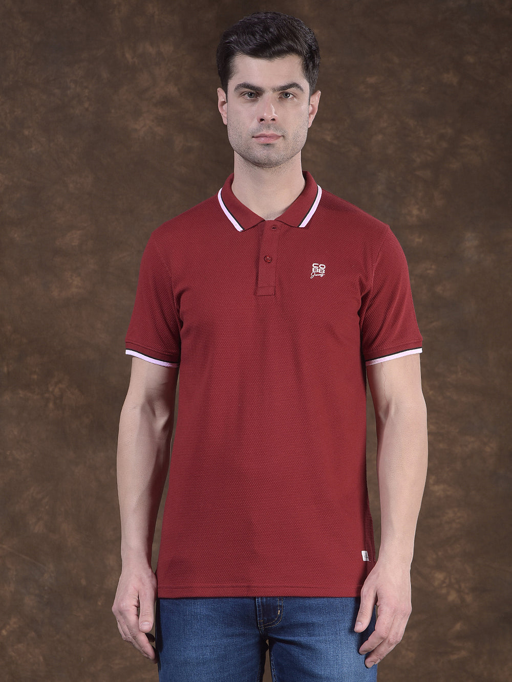 cobb maroon self-design polo neck t-shirt