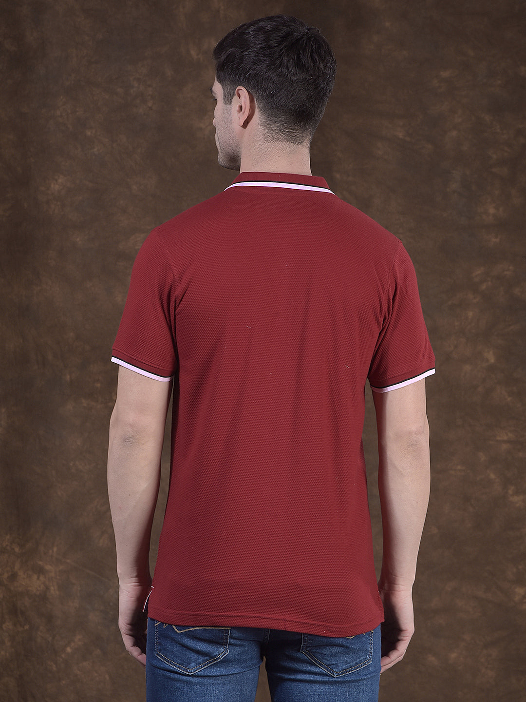 cobb maroon self-design polo neck t-shirt