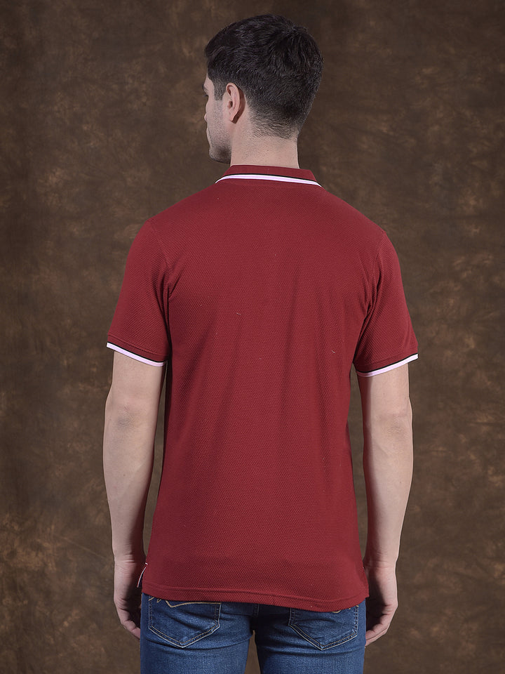 cobb maroon self-design polo neck t-shirt