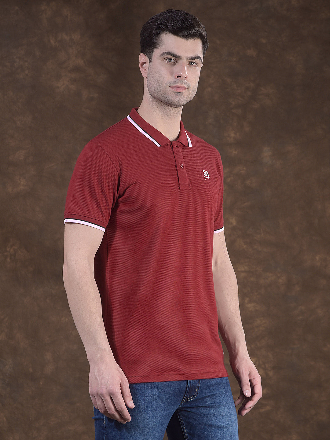 cobb maroon self-design polo neck t-shirt