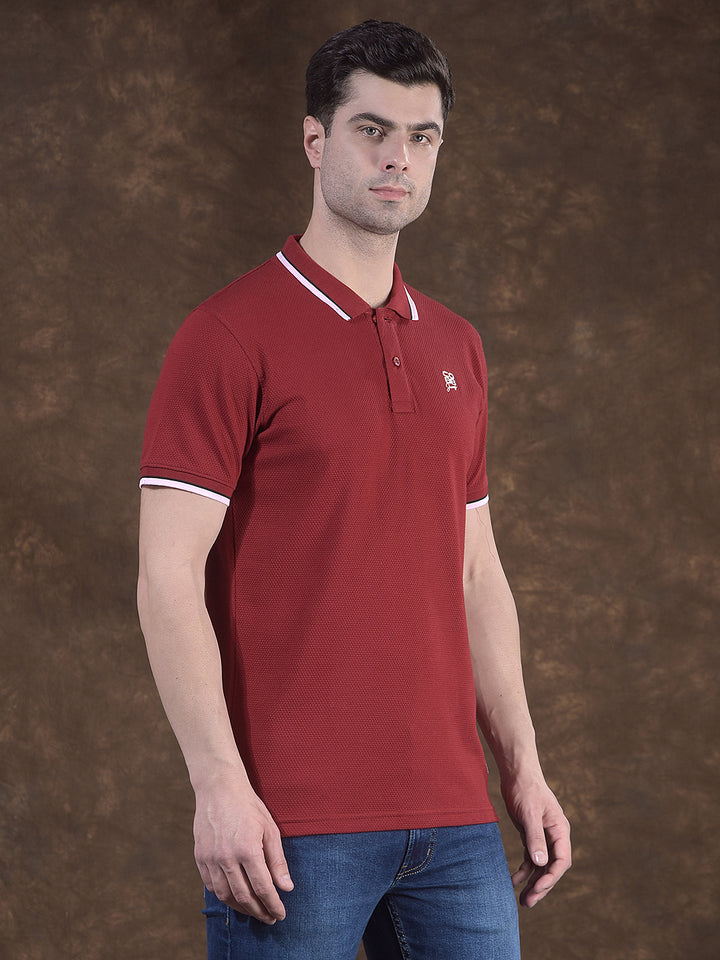 cobb maroon self-design polo neck t-shirt