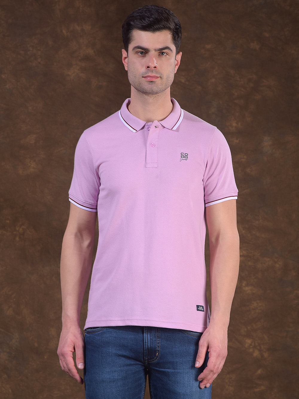 cobb mauve self-design polo neck t-shirt