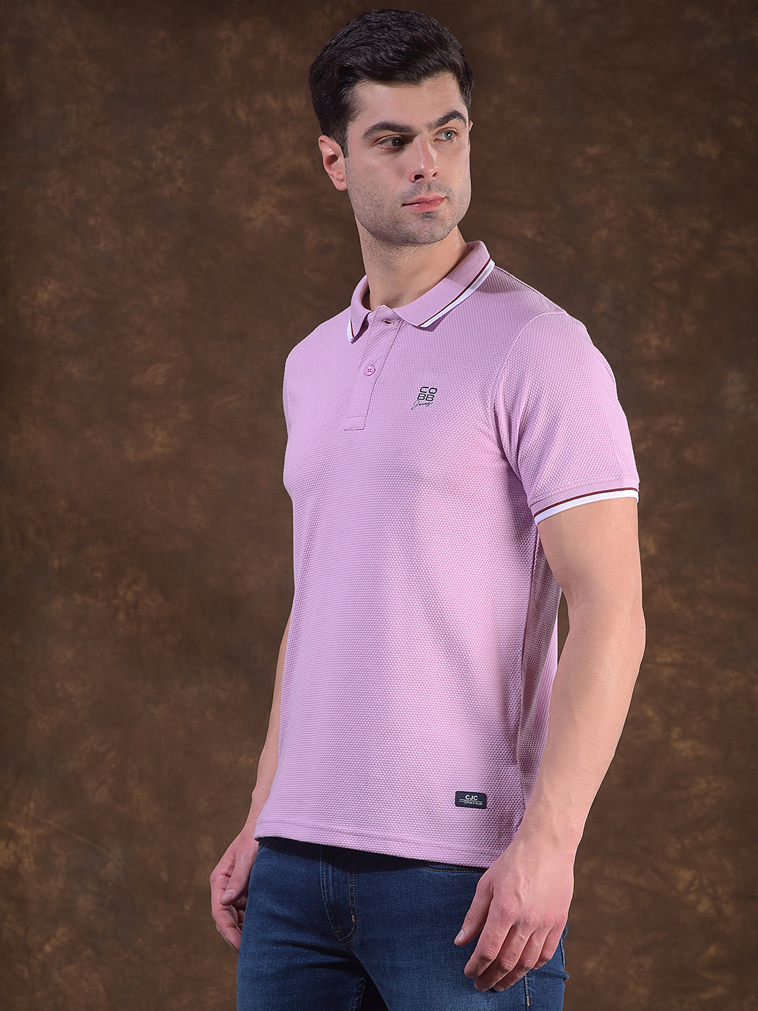 cobb mauve self-design polo neck t-shirt
