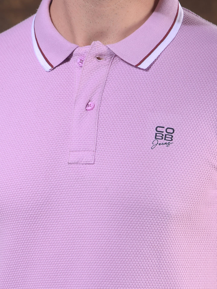 COBB MAUVE SELF-DESIGN POLO NECK T-SHIRT