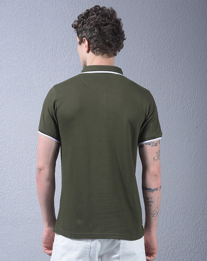 cobb olive solid polo neck t-shirt