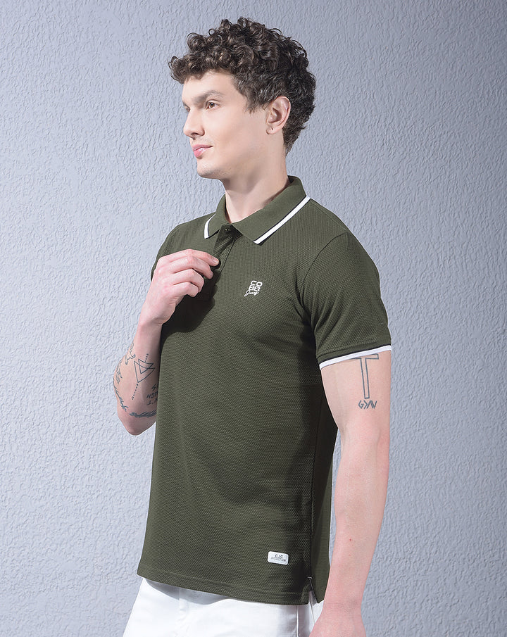 cobb olive solid polo neck t-shirt