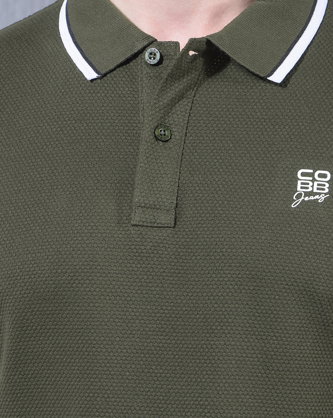 COBB OLIVE SOLID POLO NECK T-SHIRT