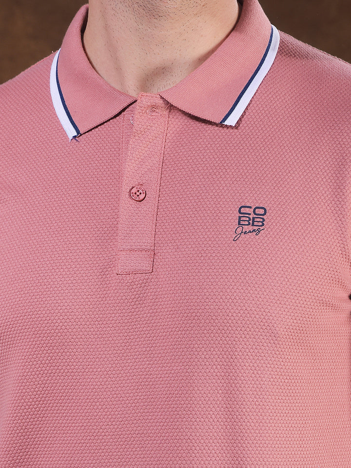 COBB PEACH SELF-DESIGN POLO NECK T-SHIRT