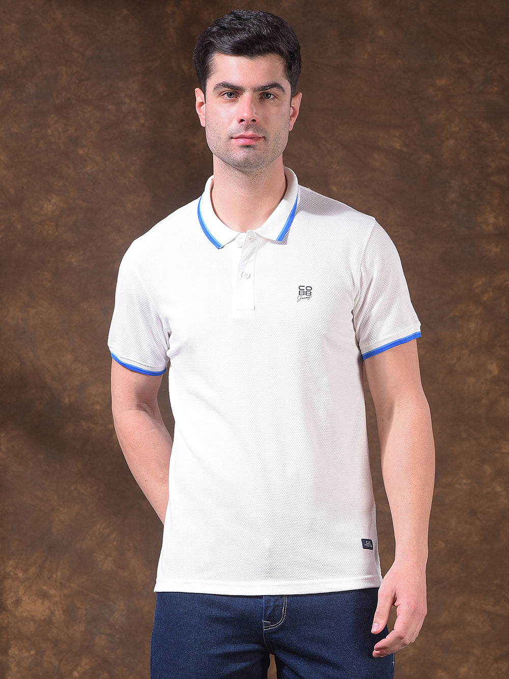 cobb white self-design polo neck t-shirt