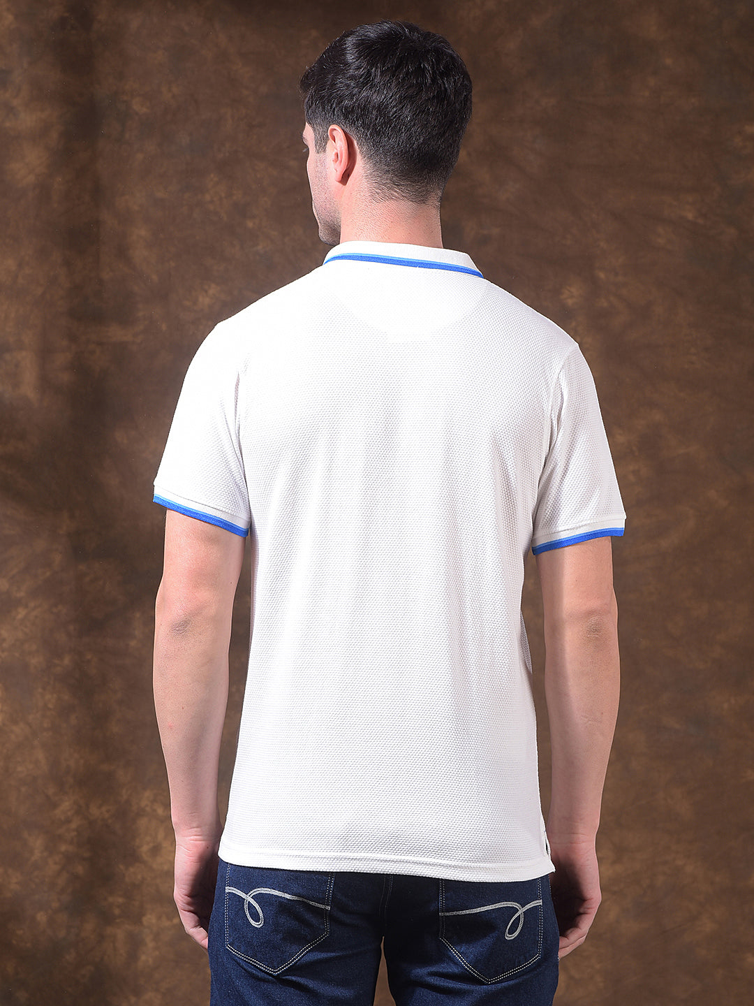 cobb white self-design polo neck t-shirt