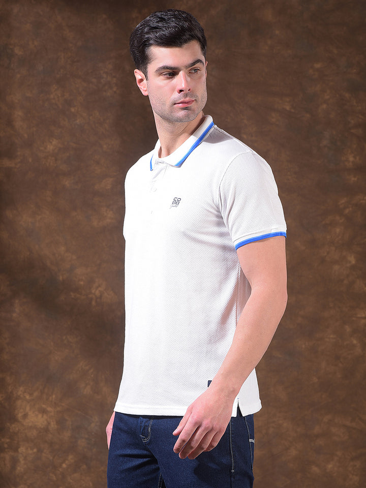 cobb white self-design polo neck t-shirt