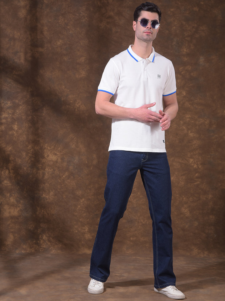 COBB WHITE SELF-DESIGN POLO NECK T-SHIRT