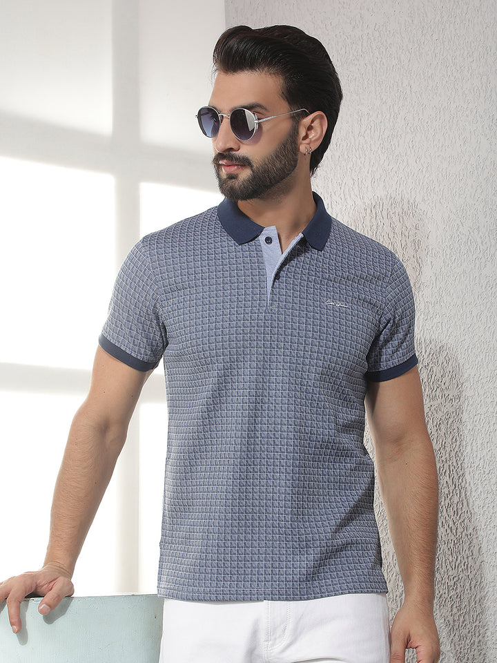 cobb blue checked polo neck t-shirt