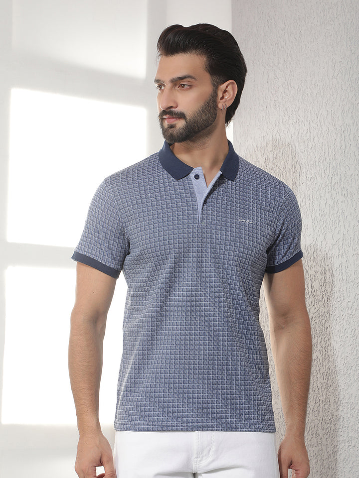 cobb blue checked polo neck t-shirt